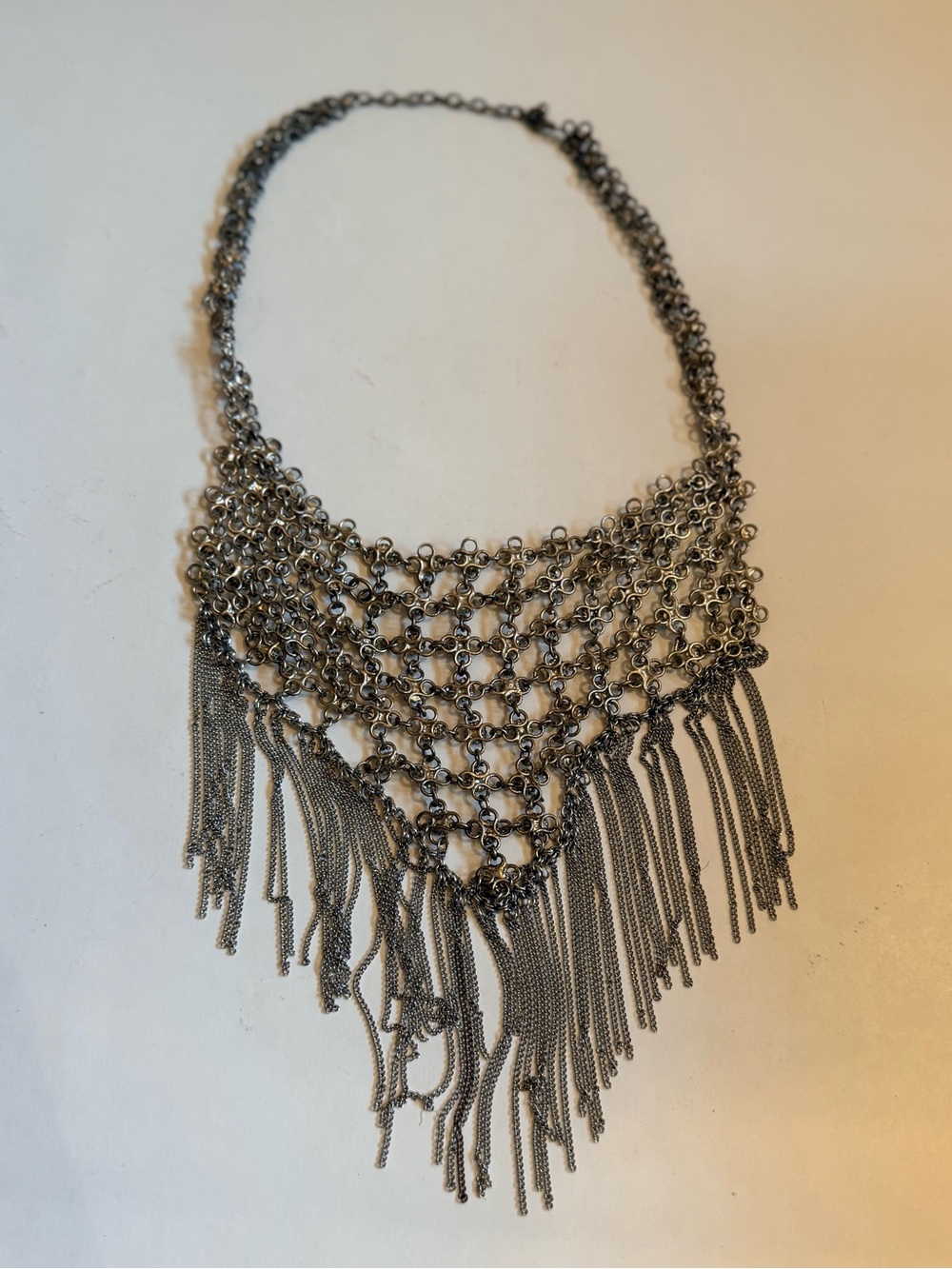 Free People Silver Chain Fringe Statement Bib Necklace Boho